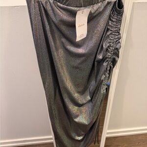 Shasa Iridescent Black Midi Skirt with Side Ruching